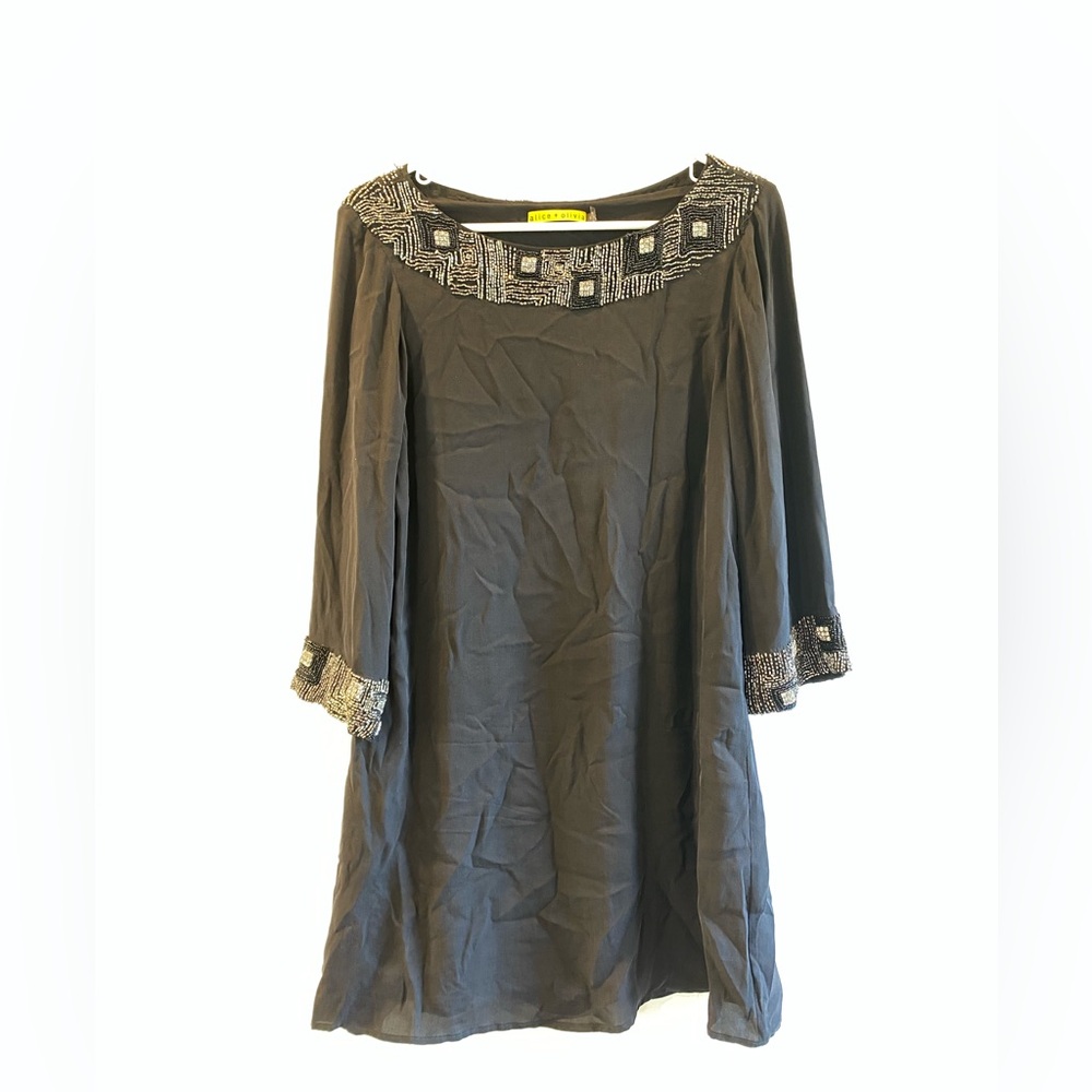 Alice + Olivia Black Midi Dress with Silver Accents